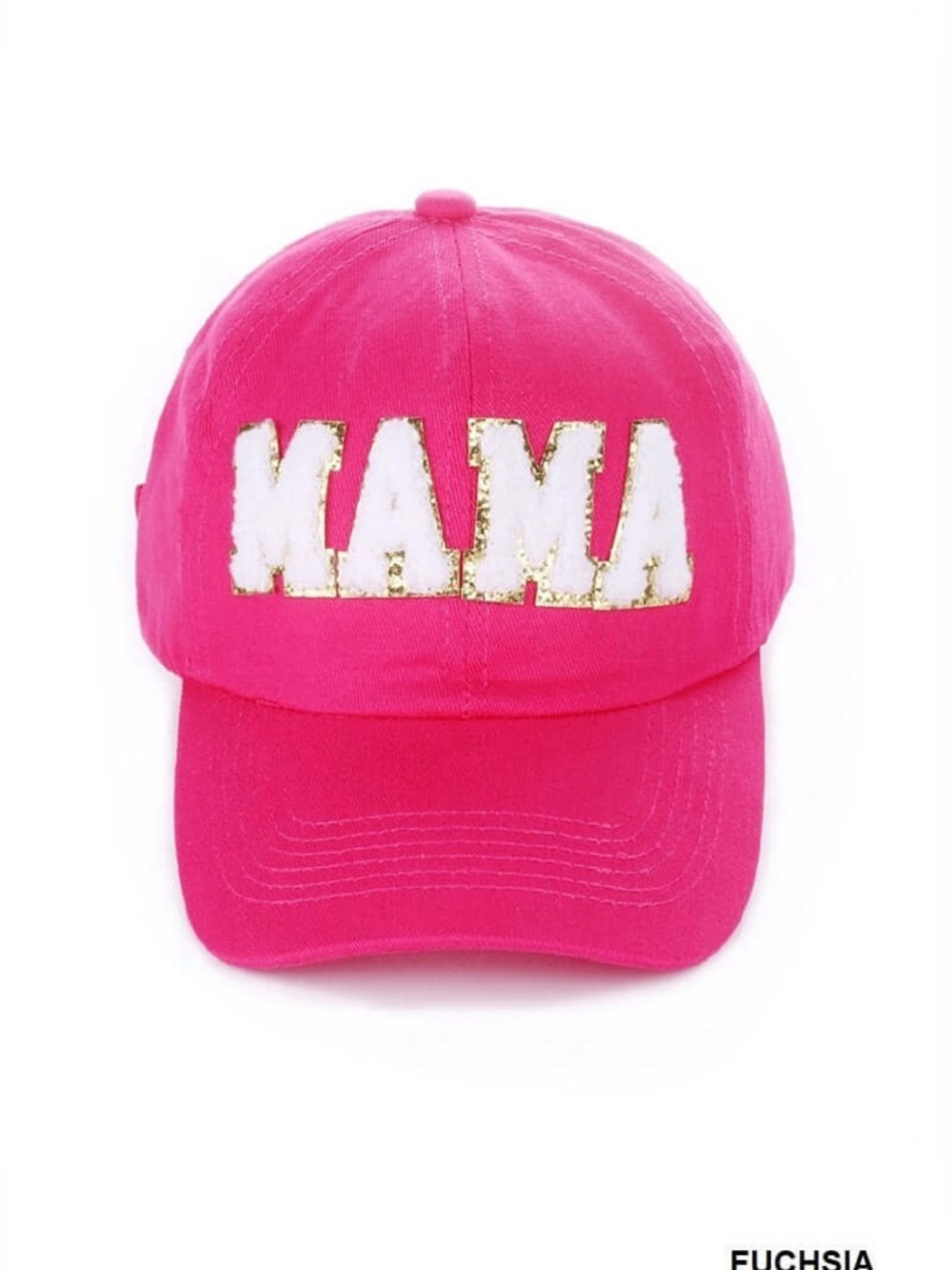 Zenana NWT Women’s Fuchsia Baseball Hat with White Chenille 'MAMA' and Gold Trim